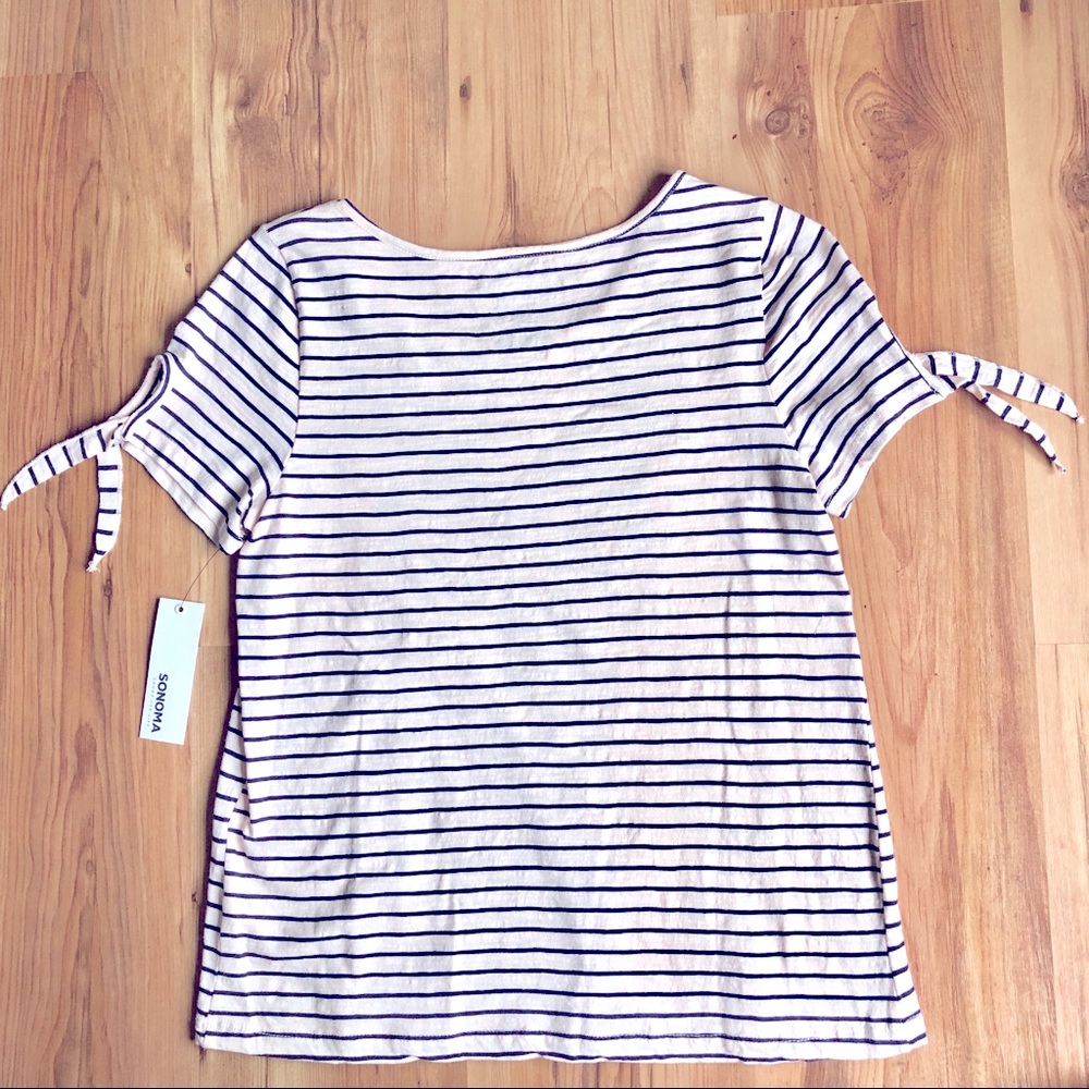 NEW SONOMA Butterfly Embroidery Tee Shirt Striped Petite XS Off White Women’s - Picture 2 of 16